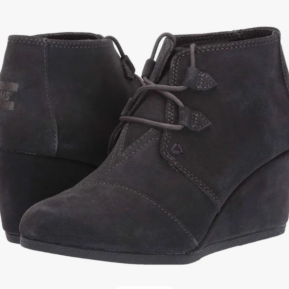 Size 7- Toms Kala Forged Iron Grey Suede Desert Wedge Booties